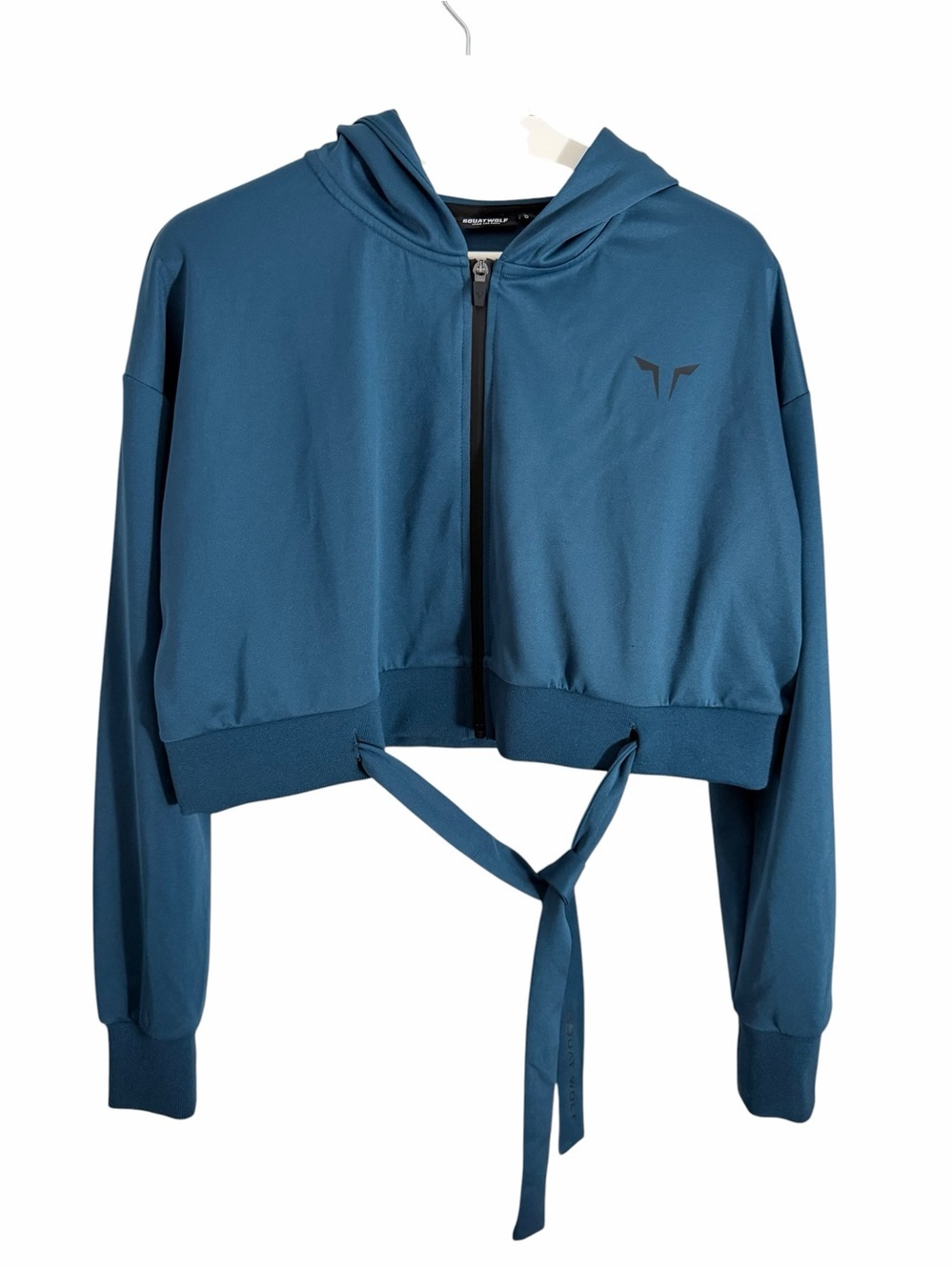 SQUATWOLF Teal Do-Knot Zip Crop Hoodie Athleisure Gym Jacket s - Picture 2 of 11